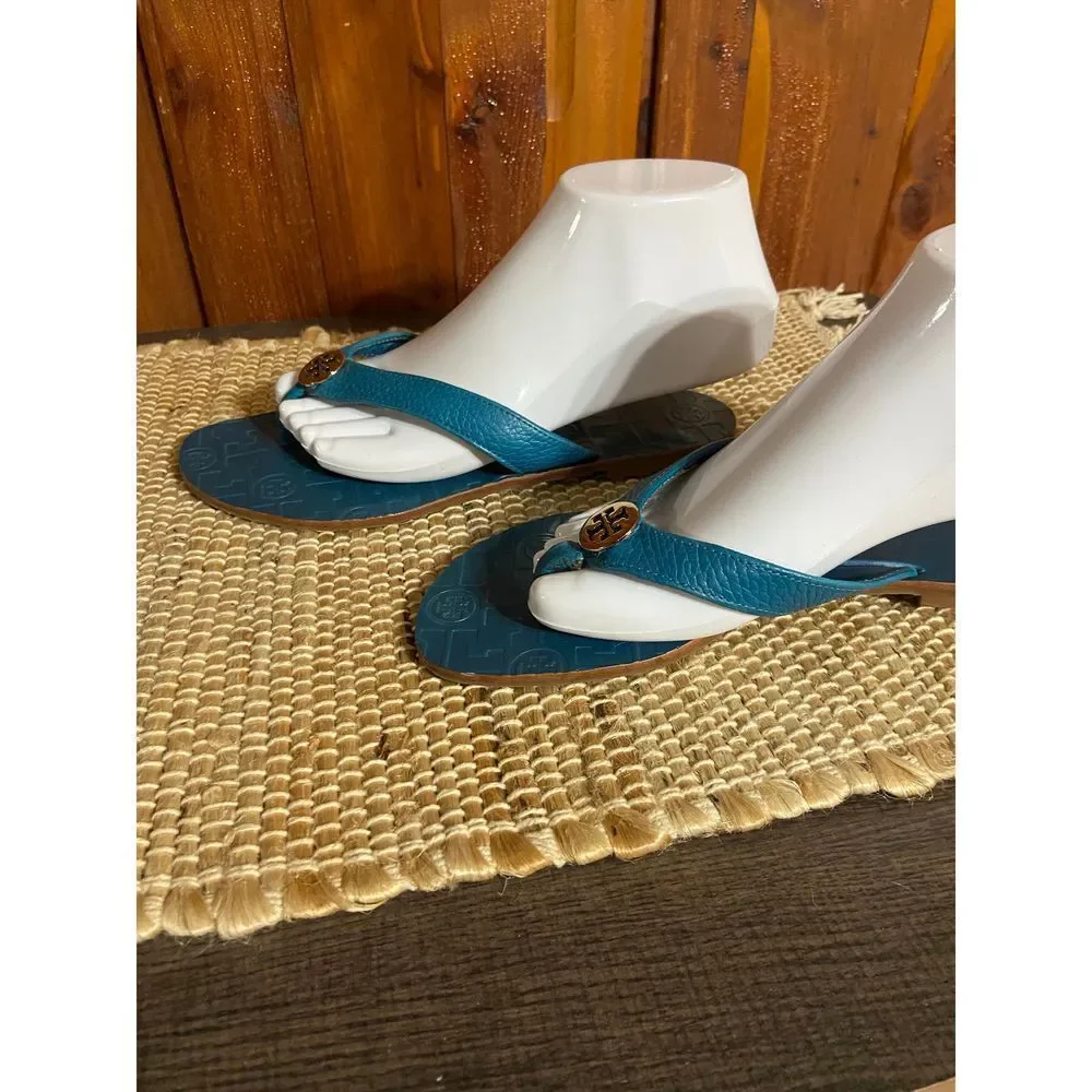 Tory Burch Blue Logo Thong Sandals